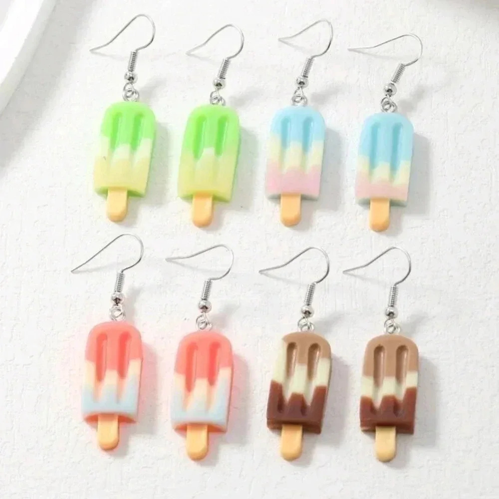 4 pack Popsicle earrings jewelry silver plated dangle jewel cute girls women's f
